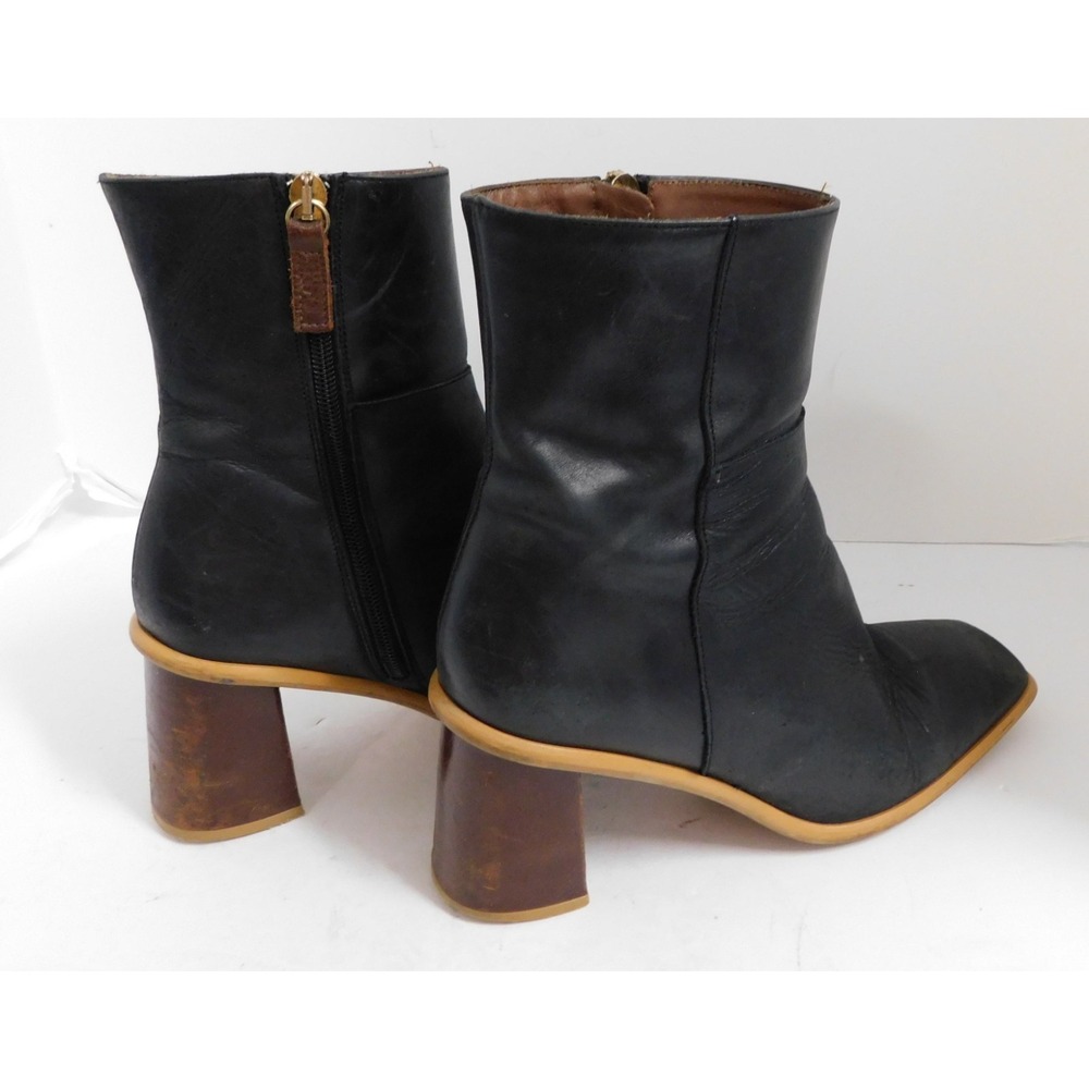 Alohas West Vintage Black Leather Square Toe Ankle Boots $345rt sz 38 - Picture 6 of 10